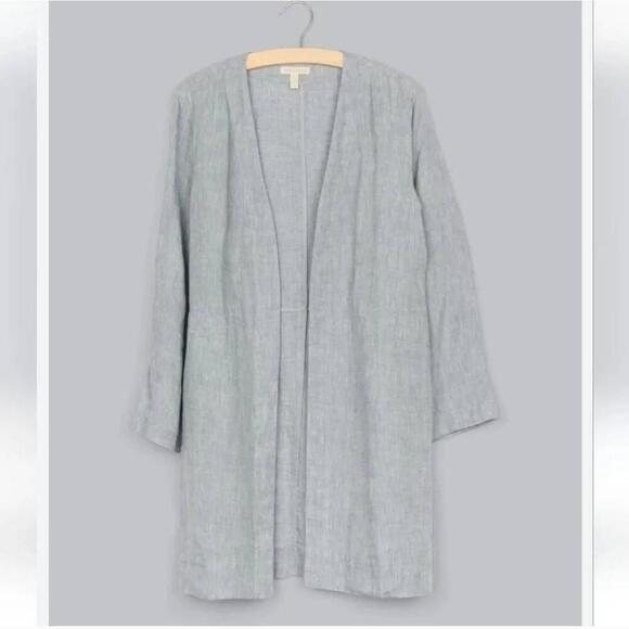 Eileen Fisher Organic Linen Blue Open Front Jacket Cardigan Size Small - Picture 2 of 5